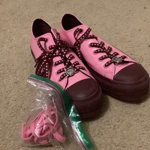 Pink n maroon  Mikey Cyrus converse